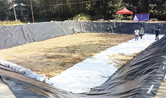 Geomembrana liscia HDPE anti infiltrazione per il progetto agricolo Rivestimenti di stagni di pesce Larghezza 1m-9m Lunghezza 30-100m Spessore> 0,5mm
