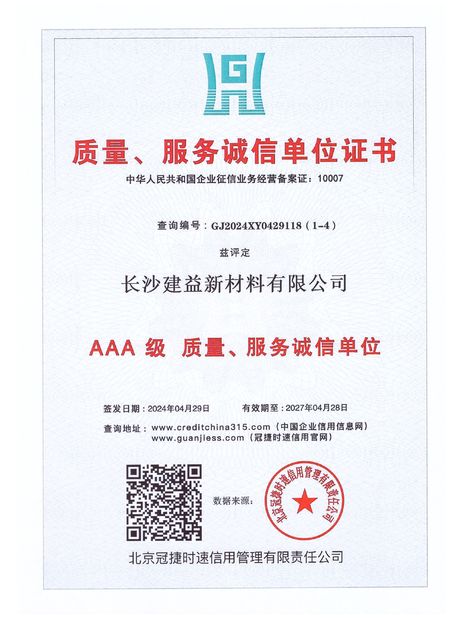 Porcellana Changsha Jian-Yi New Material Co., Ltd. Certificazioni
