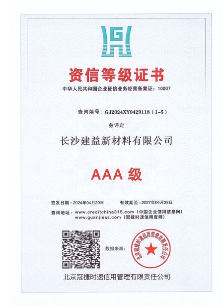 Porcellana Changsha Jian-Yi New Material Co., Ltd. Certificazioni