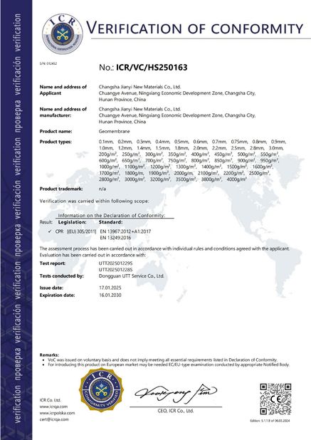 Porcellana Changsha Jian-Yi New Material Co., Ltd. Certificazioni