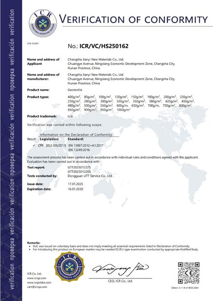 Porcellana Changsha Jian-Yi New Material Co., Ltd. Certificazioni