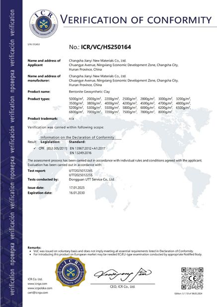 Porcellana Changsha Jian-Yi New Material Co., Ltd. Certificazioni